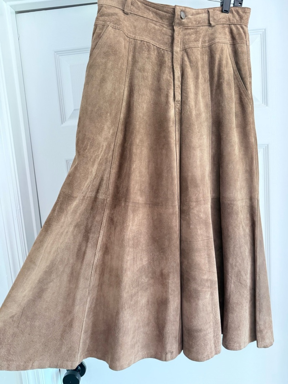 Vintage Liz Claiborne Lizwear Suede Leather Midi Skirt Tan Size 12 - Picture 3 of 7